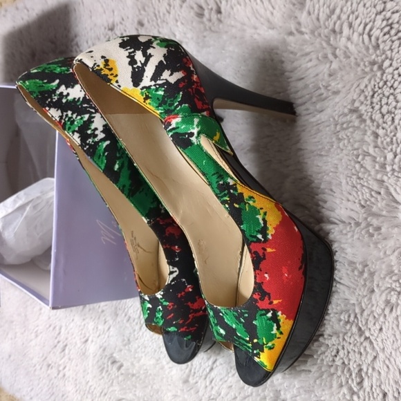 Marc Fisher Shoes - Marc Fisher Open Toe Platform Heels, Red Black Green Yellow White, Size 9.5 M
